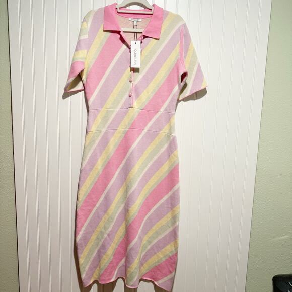 Anthropologie Olivia Rubin Macy Pastel Stripe Knit Dress Midi Length NEW Large - Picture 2 of 9